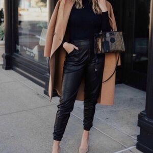 SPANX Faux Leather Joggers XS Black High Rise Tapered Athleisure Pants